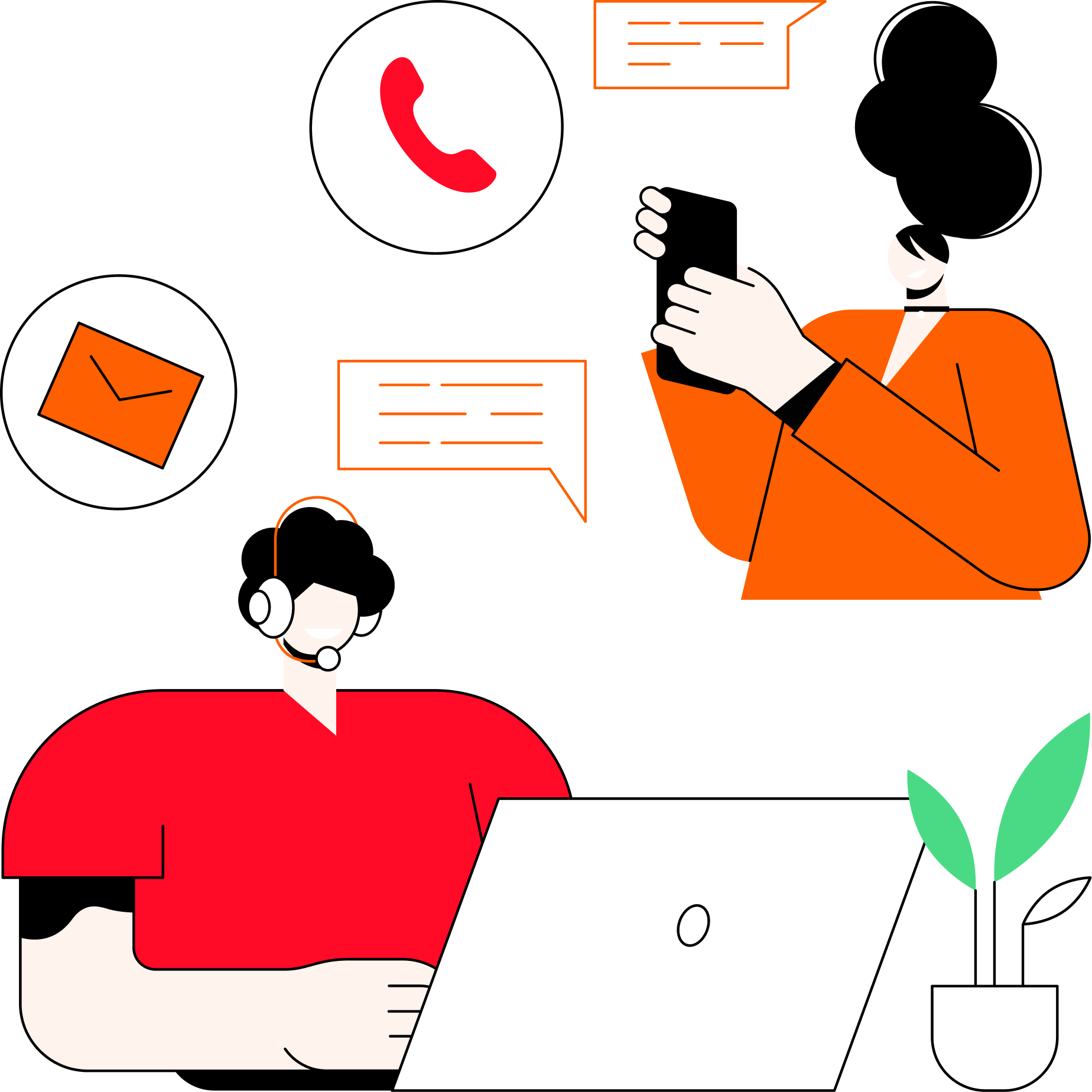 Contact illustration with communication icons